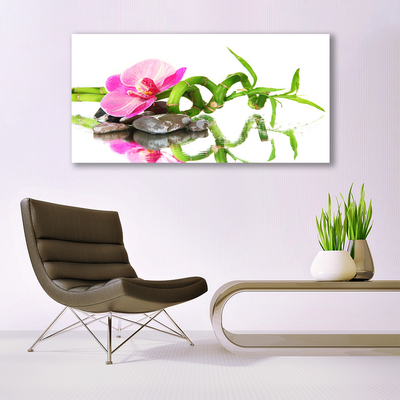 Canvas Wall art Bamboo flower stones art green pink grey