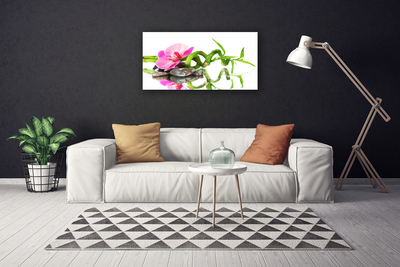 Canvas Wall art Bamboo flower stones art green pink grey