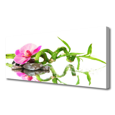 Canvas Wall art Bamboo flower stones art green pink grey