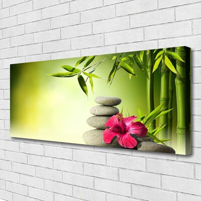 Canvas Wall art Bamboo tube flower stones floral green red grey