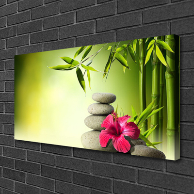 Canvas Wall art Bamboo tube flower stones floral green red grey