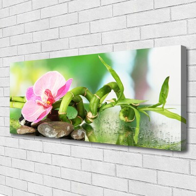 Canvas Wall art Bamboo stalk flower stones nature green pink grey