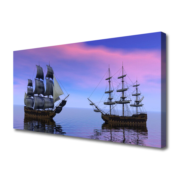 Canvas Wall art Boats sea landscape brown grey purple blue