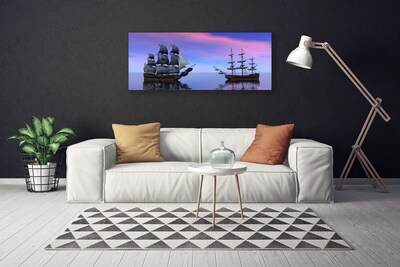 Canvas Wall art Boats sea landscape brown grey purple blue