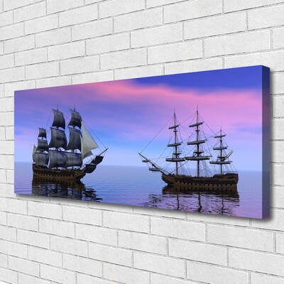 Canvas Wall art Boats sea landscape brown grey purple blue