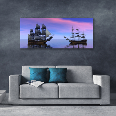 Canvas Wall art Boats sea landscape brown grey purple blue