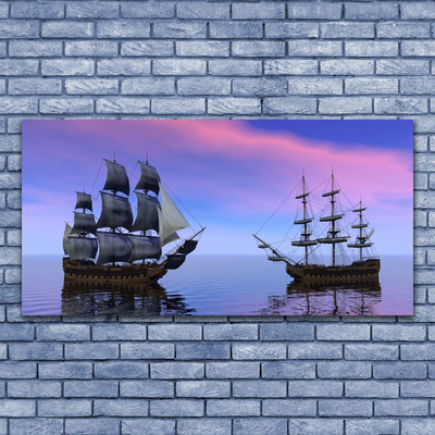 Canvas Wall art Boats sea landscape brown grey purple blue