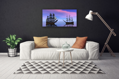 Canvas Wall art Boats sea landscape brown grey purple blue