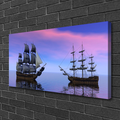 Canvas Wall art Boats sea landscape brown grey purple blue