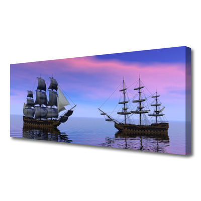 Canvas Wall art Boats sea landscape brown grey purple blue