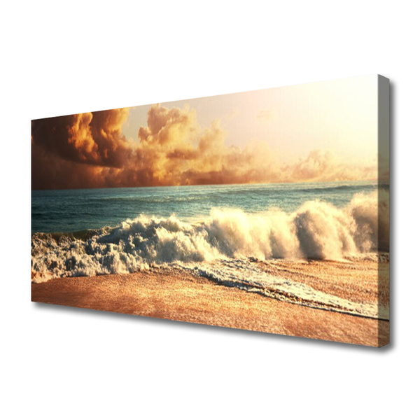 Canvas Wall art Ocean beach landscape blue white brown yellow