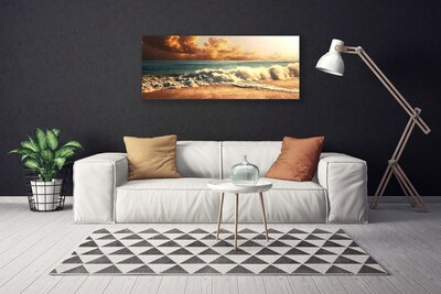 Canvas Wall art Ocean beach landscape blue white brown yellow