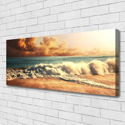 Canvas Wall art Ocean beach landscape blue white brown yellow