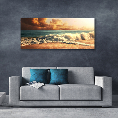 Canvas Wall art Ocean beach landscape blue white brown yellow