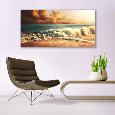 Canvas Wall art Ocean beach landscape blue white brown yellow