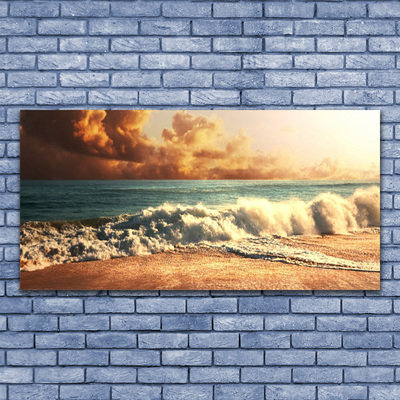 Canvas Wall art Ocean beach landscape blue white brown yellow