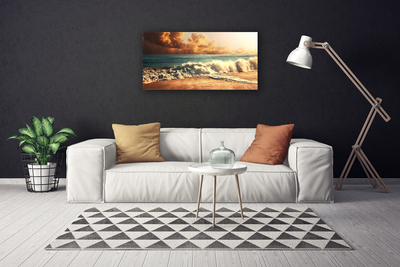 Canvas Wall art Ocean beach landscape blue white brown yellow