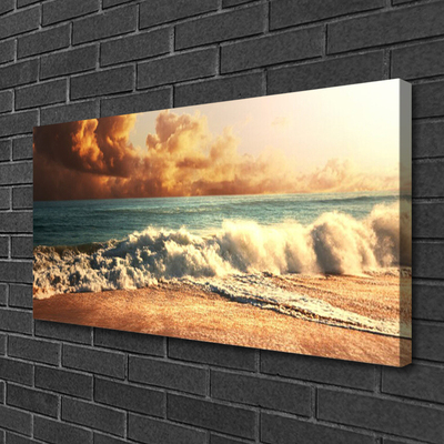 Canvas Wall art Ocean beach landscape blue white brown yellow