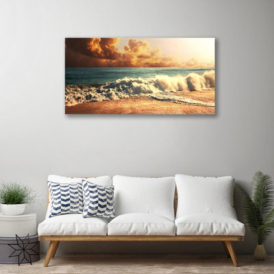 Canvas Wall art Ocean beach landscape blue white brown yellow