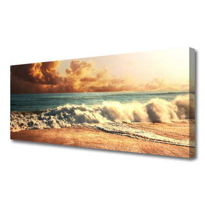 Canvas Wall art Ocean beach landscape blue white brown yellow