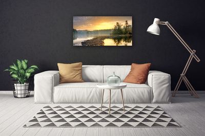Canvas Wall art Lake stones forest landscape grey green white yellow