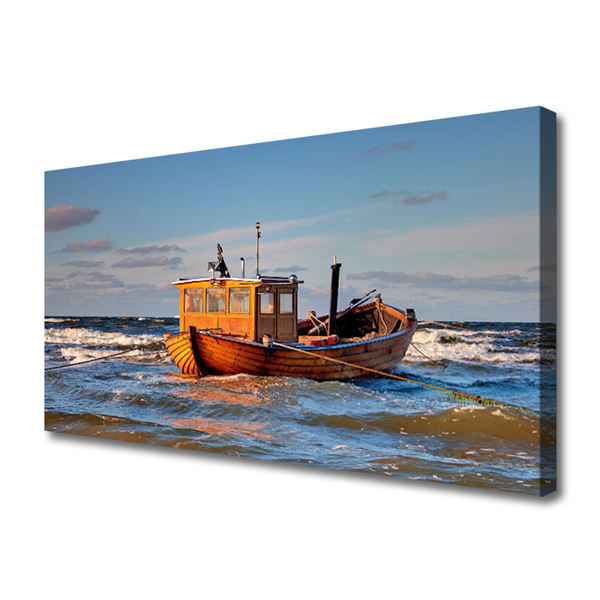 Canvas Wall art Boat sea landscape yellow green blue