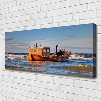 Canvas Wall art Boat sea landscape yellow green blue