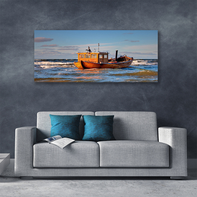 Canvas Wall art Boat sea landscape yellow green blue