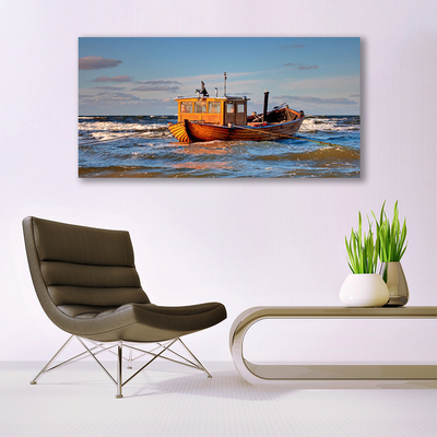 Canvas Wall art Boat sea landscape yellow green blue