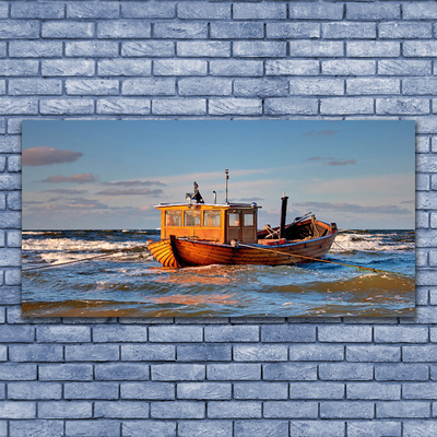 Canvas Wall art Boat sea landscape yellow green blue