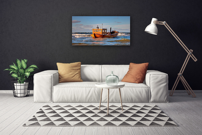 Canvas Wall art Boat sea landscape yellow green blue