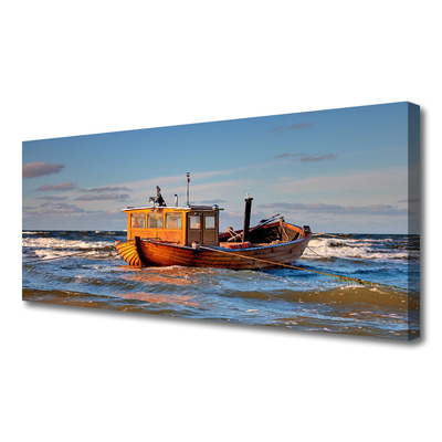 Canvas Wall art Boat sea landscape yellow green blue