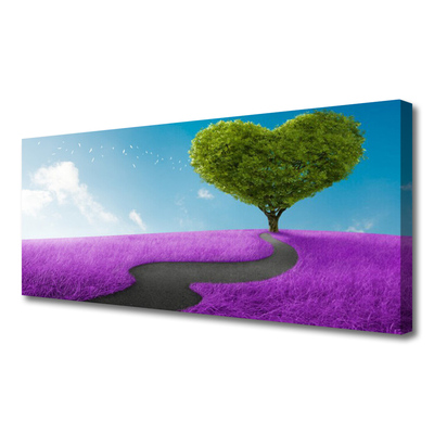 Canvas Wall art Meadow footpath tree nature pink grey green