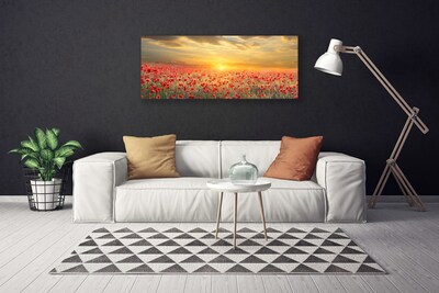 Canvas Wall art Sun meadow poppy flowers nature yellow red green