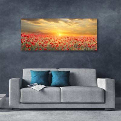 Canvas Wall art Sun meadow poppy flowers nature yellow red green