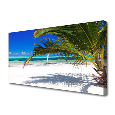 Canvas Wall art Beach palm landscape white brown green