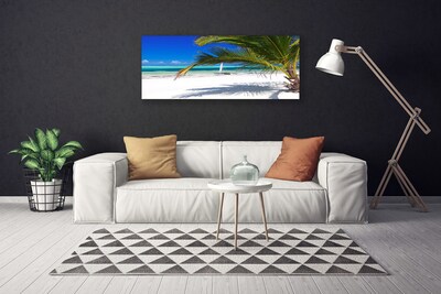 Canvas Wall art Beach palm landscape white brown green