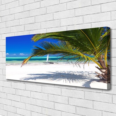 Canvas Wall art Beach palm landscape white brown green