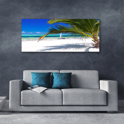 Canvas Wall art Beach palm landscape white brown green