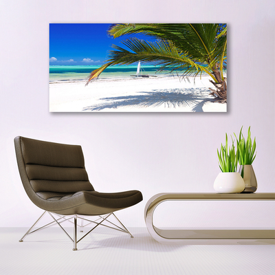 Canvas Wall art Beach palm landscape white brown green