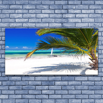 Canvas Wall art Beach palm landscape white brown green