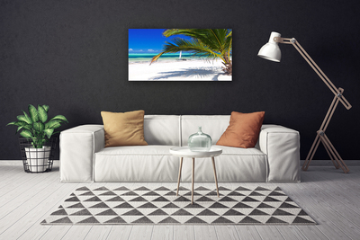 Canvas Wall art Beach palm landscape white brown green