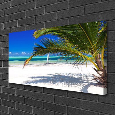 Canvas Wall art Beach palm landscape white brown green