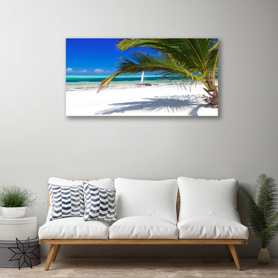 Canvas Wall art Beach palm landscape white brown green