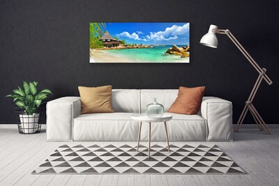 Canvas Wall art Beach sea stones landscape white blue brown