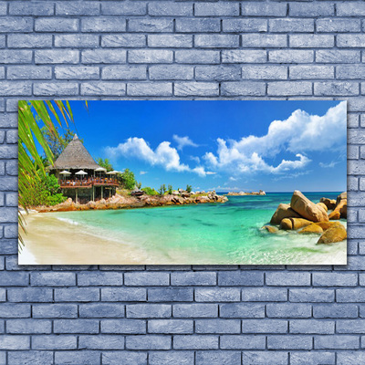 Canvas Wall art Beach sea stones landscape white blue brown