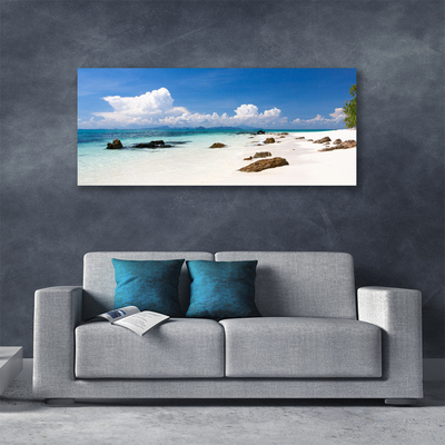 Canvas Wall art Beach stones landscape white grey