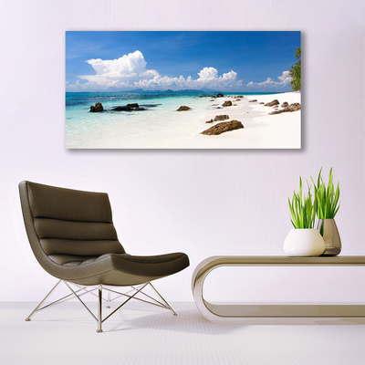 Canvas Wall art Beach stones landscape white grey