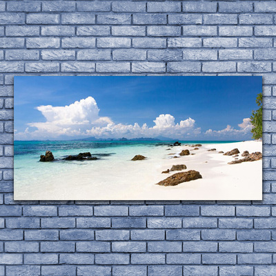 Canvas Wall art Beach stones landscape white grey