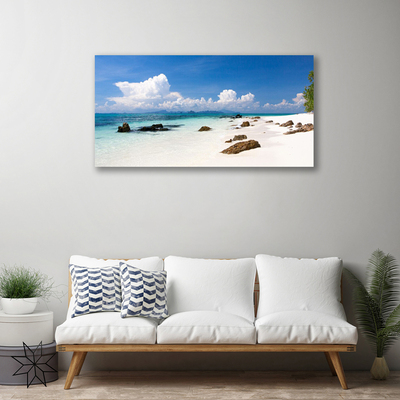 Canvas Wall art Beach stones landscape white grey